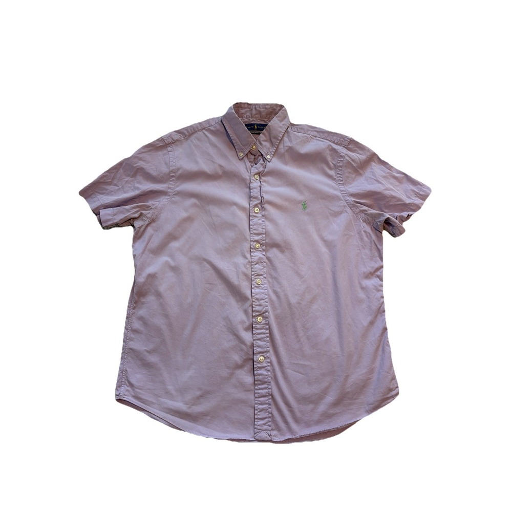 Ralph Lauren Mens Oxford Shirt Large Short Sleeve Purple Button Up Preppy Sporty